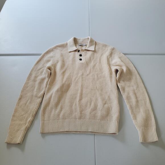 Everlane Sweater Womens XS Beige Organic Cotton Polo Rib Knit Collared Pullover - Picture 1 of 7